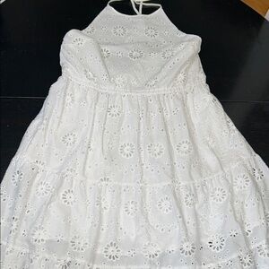 White maxi dress Eyelet embroidered adjustable Halter backless tiered 16-18